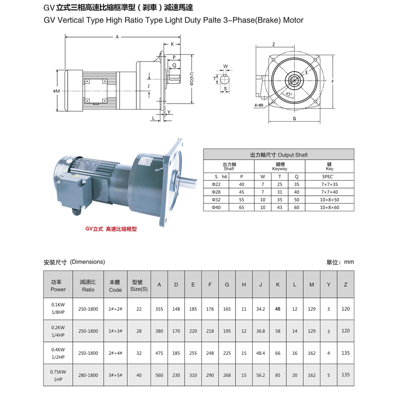 GV立式三相高速比縮框型減速馬達參數