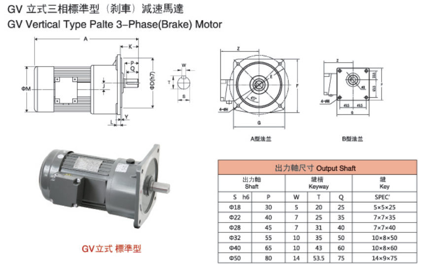 立式GV減速電機安裝尺寸圖