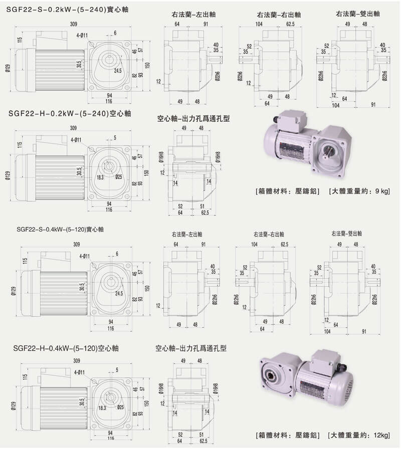 SGF22直交軸減速電機尺寸圖