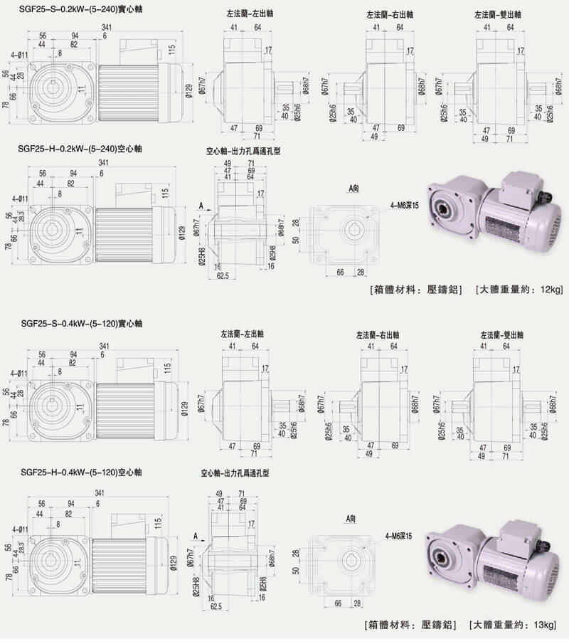 SGF25直交軸減速電機尺寸圖