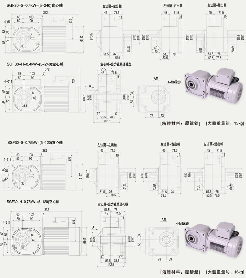 SGF30直交軸減速電機尺寸圖