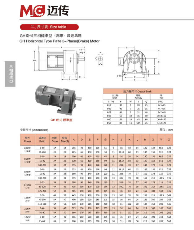 GH臥式三相標準型（剎車）減速馬達安裝尺寸和圖紙.jpg