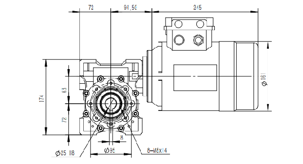 邁傳MNRV063+0.75KW蝸輪蝸桿減速機尺寸圖紙